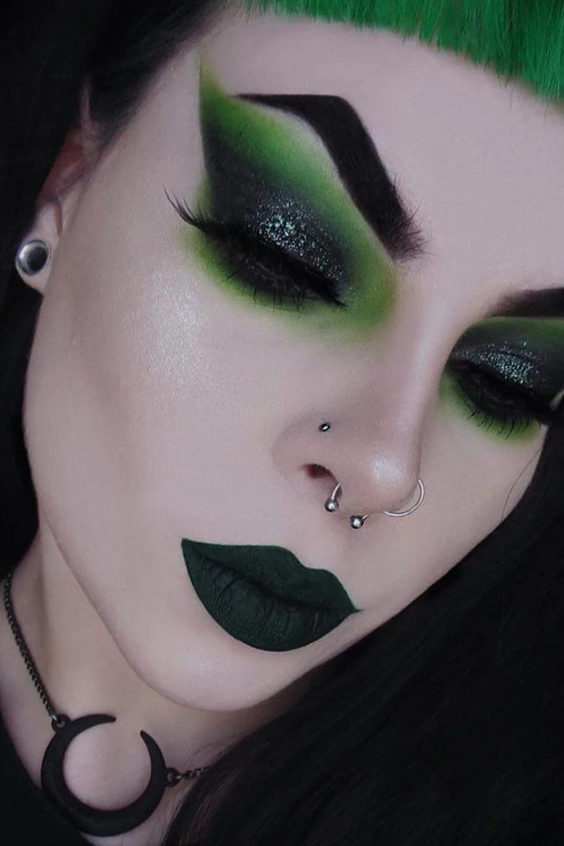 selfie of a goth girl with 4. Gothic Green Eye Makeup with Glitter makeup look