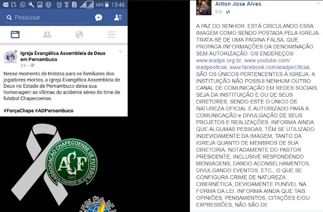 Segundo Print do Facebook do Pastor José Ailton Alves