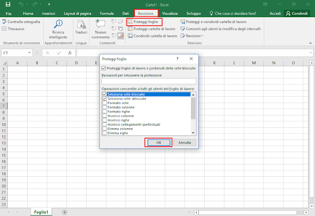 MS Excel, Proteggi foglio