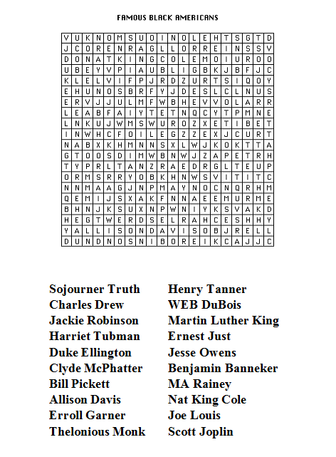 Download Activities for Children and Teens: Black History Month Word Search