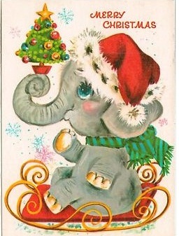 All About Christmas: Elephant Christmas card 1950's or 60's