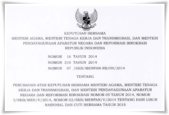 Informasi Daftar Hari Libur Nasional dan Cuti Bersama 