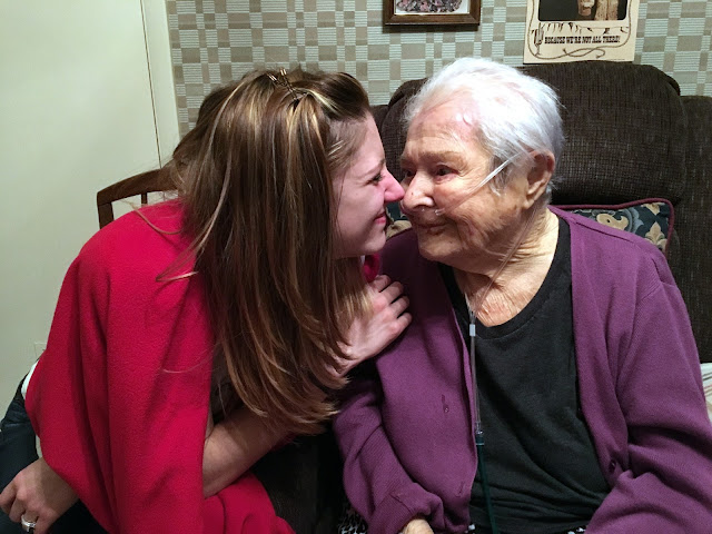 My sister, Caitlin, sharing a special moment with our Oma not long after she was admitted into at-home hospice care.  This was about a month prior to her death on February 11, 2016.