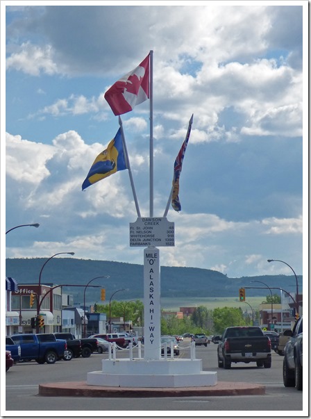 The original Mile Zero monument, now a block away from the true mile zero, Dawson Creek, B.C.
