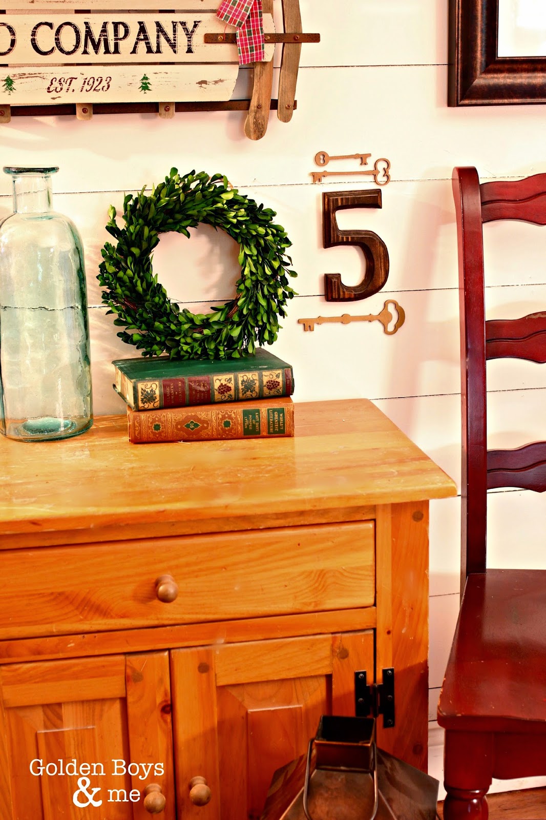 Target Smith and Hawken small preserved boxwood wreath on plank wall-www.goldenboysandme.com