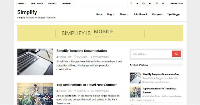 Simplify - Template Blog Simple Sederhana Gratis
