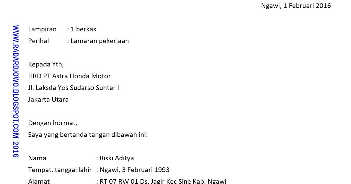 Contoh Surat Lamaran Kerja Memakai Bahasa Sunda - Surat 35