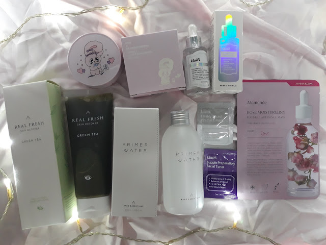 Althea Sparkle and Shine Box, Althea Real Fresh Skin Detoxer Green Tea 150ml Althea Bare Essentials Primer Water 200ml IPKN Twinkle Glow Founcushion (Some Edition) #23 12g dear, klairs Freshly Juiced Vitamin Drop 35ml dear, klairs Freshly Juiced Vitamin E Mask sachet dear, klairs Supple Preparation Facial Toner sachet Mamonde Rose Moisturizing Flower Lab Essence Mask,