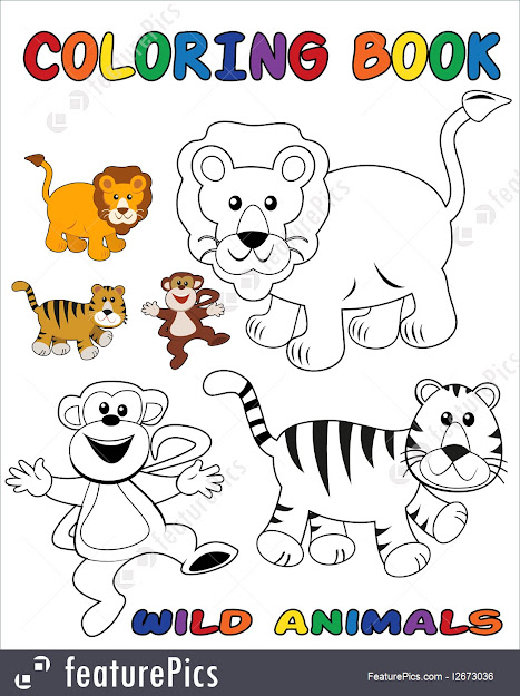Wild Animals Coloring Book  Outlined And Colored Objects