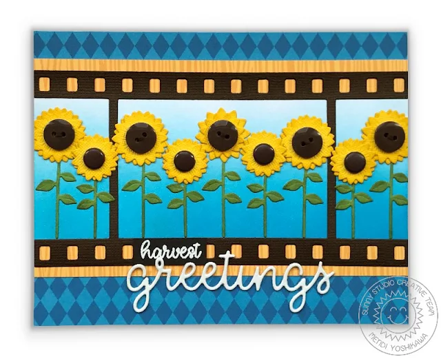 Sunny Studio Stamps Fall Flicks Filmstrip Sunflower Harvest Greetings Card (featuring Preppy Prints 6x6 Patterned Paper)