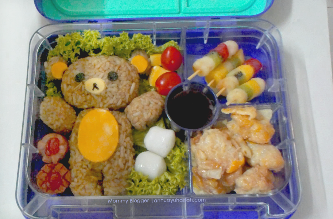 idea bento untuk bekal anak ke sekolah - bento beruang rilakkuma yang comel; bento comel, idea bento mudah; bekal mudah; mudah berbekal ke sekolah