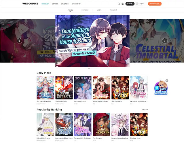 Image of webcomics website mainpage
