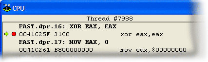 Comparison between MOV and XOR instructions in Delphi BASM CPU View