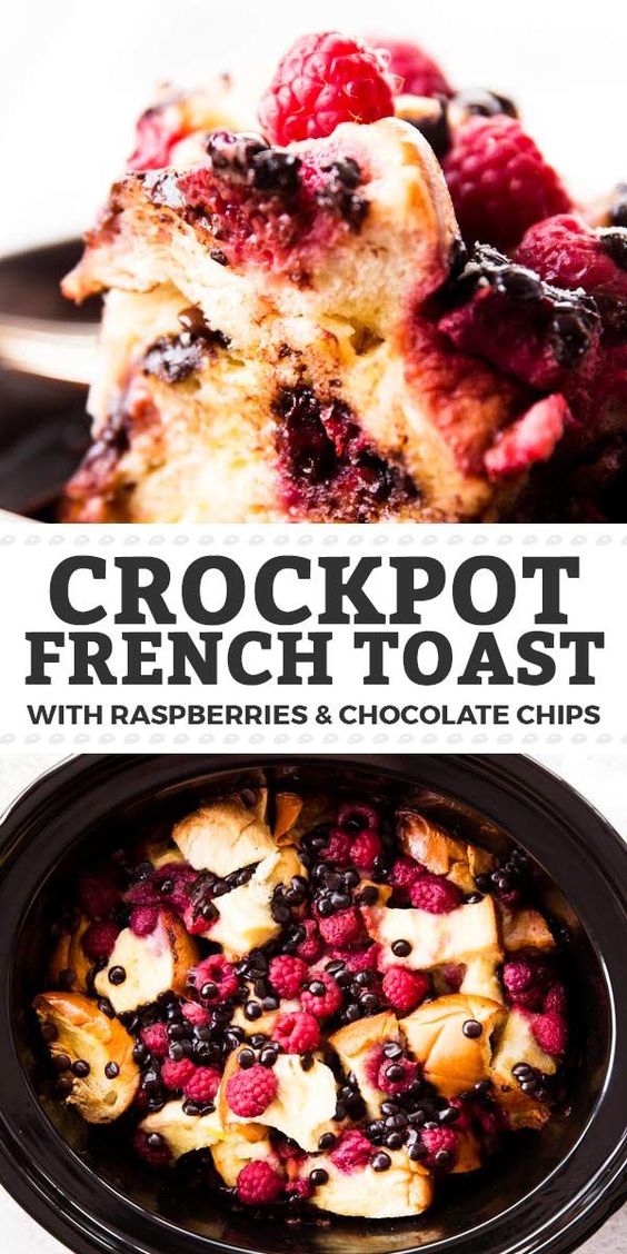 This Crockpot Raspberry Chocolate Chip French Toast Casserole is a simple brunch dish that feels extra special. So decadent with the chocolate and raspberries! This Crockpot Raspberry Chocolate Chip French Toast Casserole is a simple brunch dish that feels extra special. So decadent with the chocolate and raspberries!