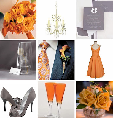 orange and grey wedding cake