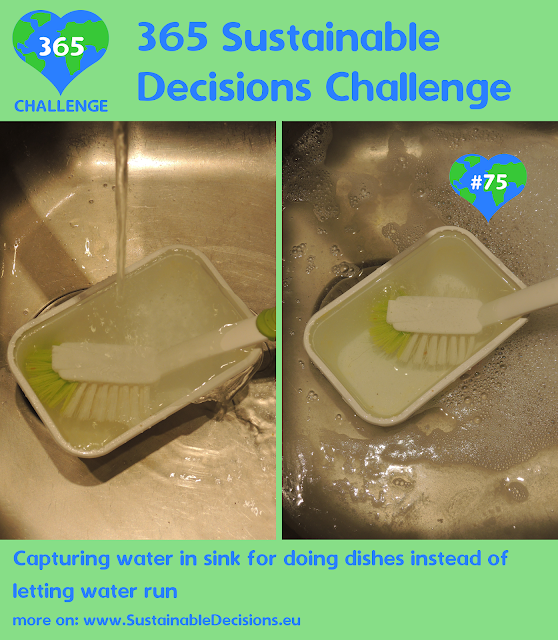 Capturing water in sink for doing dishes instead of letting water run saving energy saving water