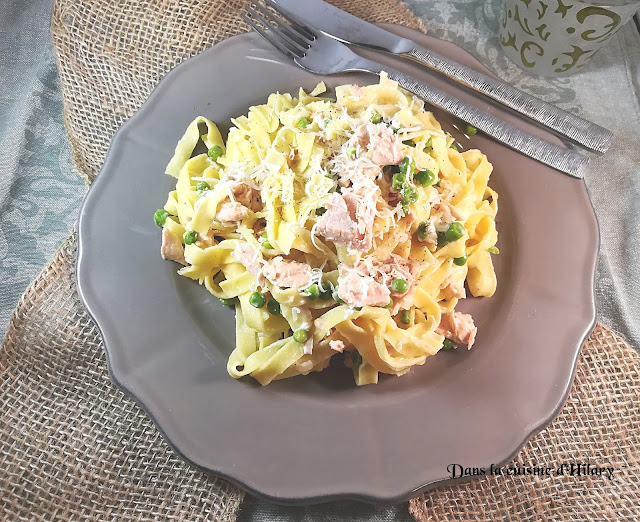 Tagliatelles façon Alfredo au saumon et petits pois - Dans la cuisine d'Hilary