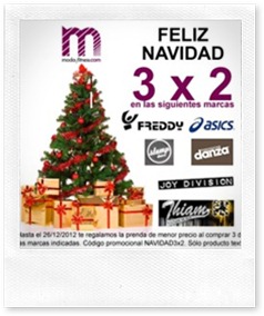 Feliz Navidad 3x2 en modayfitness.com. Llevate 3 prendas y paga 2 hasta el 26 diciembre.