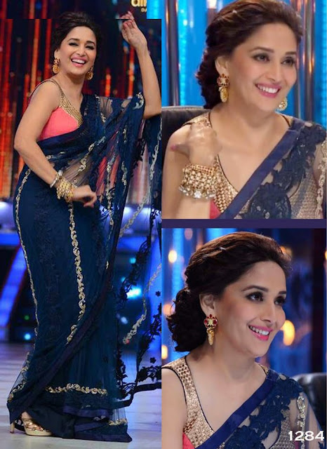 Bollywood Actress Madhuri Dixit Navy Blue Saree Collection