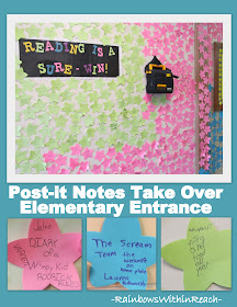 photo of: Bulletin Board of Elementary Reading Celebration on Post-it-notes