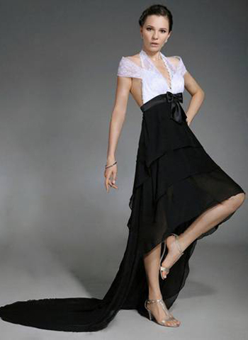 Christmas Lace Asymmetrical Dress ALine Taffeta Evening Dress