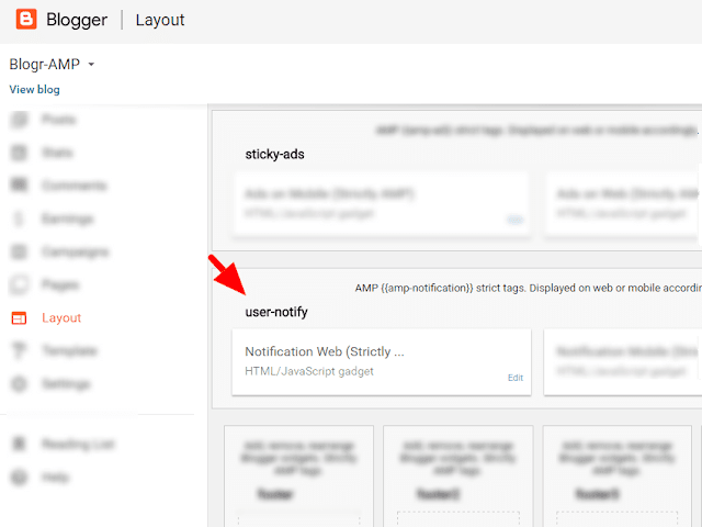 amp-user-notification install Blogger template with AMP