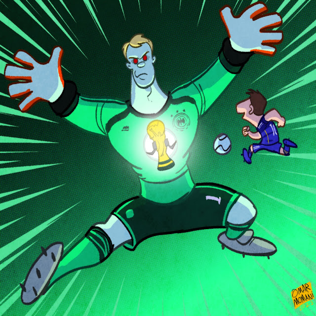 Manuel Neuer vs Leo Messi cartoon