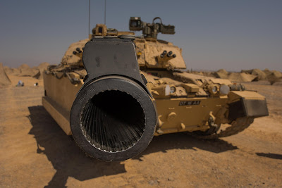 A Challenger 2 Main Battle Tank of Cyclops Squadron Royal Tank Regiment with 1 Armoured Infantry Brigade on Exercise Saif Sareea 3 in Oman on the 1st of October 2018