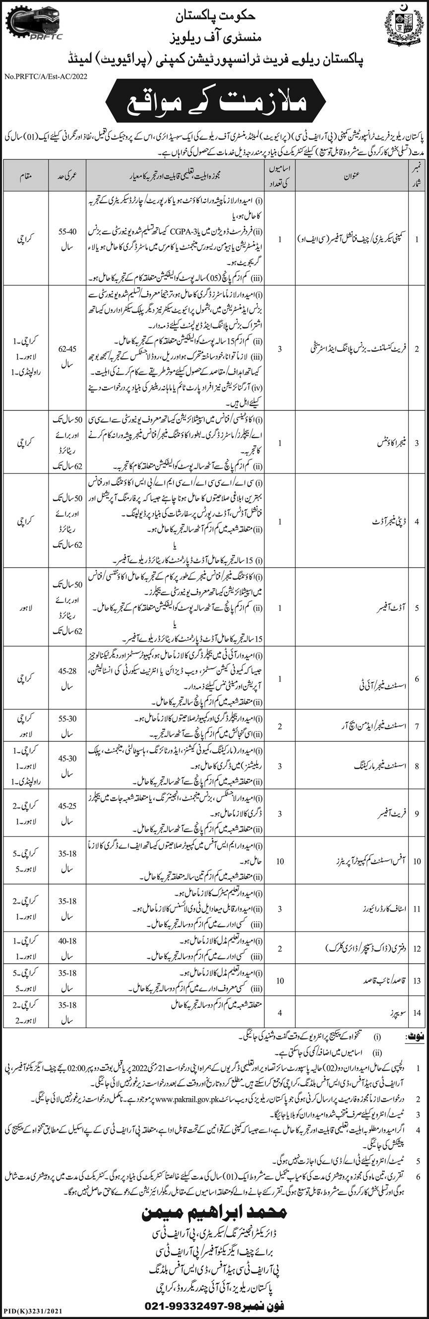 Latest Ministry of Railways Management Posts Islamabad 2022