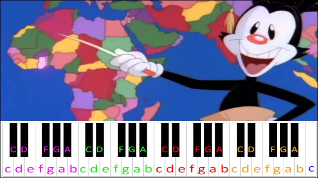 The Yakko's World Challenge (Animaniacs) Piano / Keyboard Easy Letter Notes for Beginners