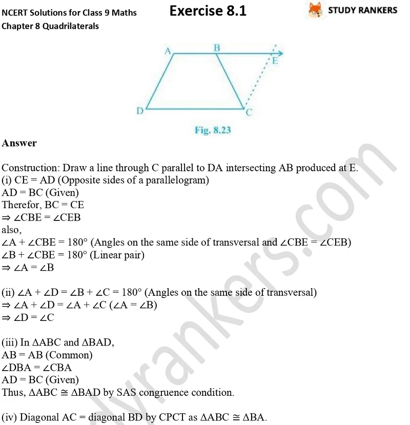 .NCERT Solutions for Class 9 Maths Chapter 8 Quadrilaterals Exercise 8.1 Part 9