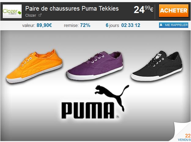 Paire de chaussures Puma Tekkies à 24.90€ au lieu de 89.90€ bon plan puma promo puma