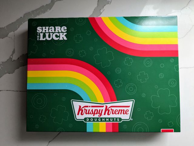 The box for Krispy Kreme's 2024 St. Patrick's Day Donuts.