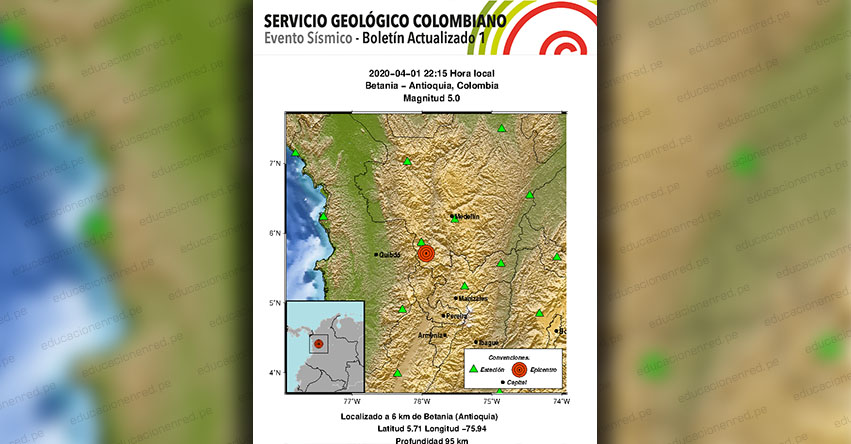 Temblor en Colombia de Magnitud 5.0 (Hoy Miércoles 1 Abril 2020) Terremoto - Sismo - Epicentro - Betania - Antioquia - En Vivo Twitter - Facebook - www.sgc.gov.co