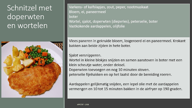 Receptfiche Schnitzel met doperwten en wortelen