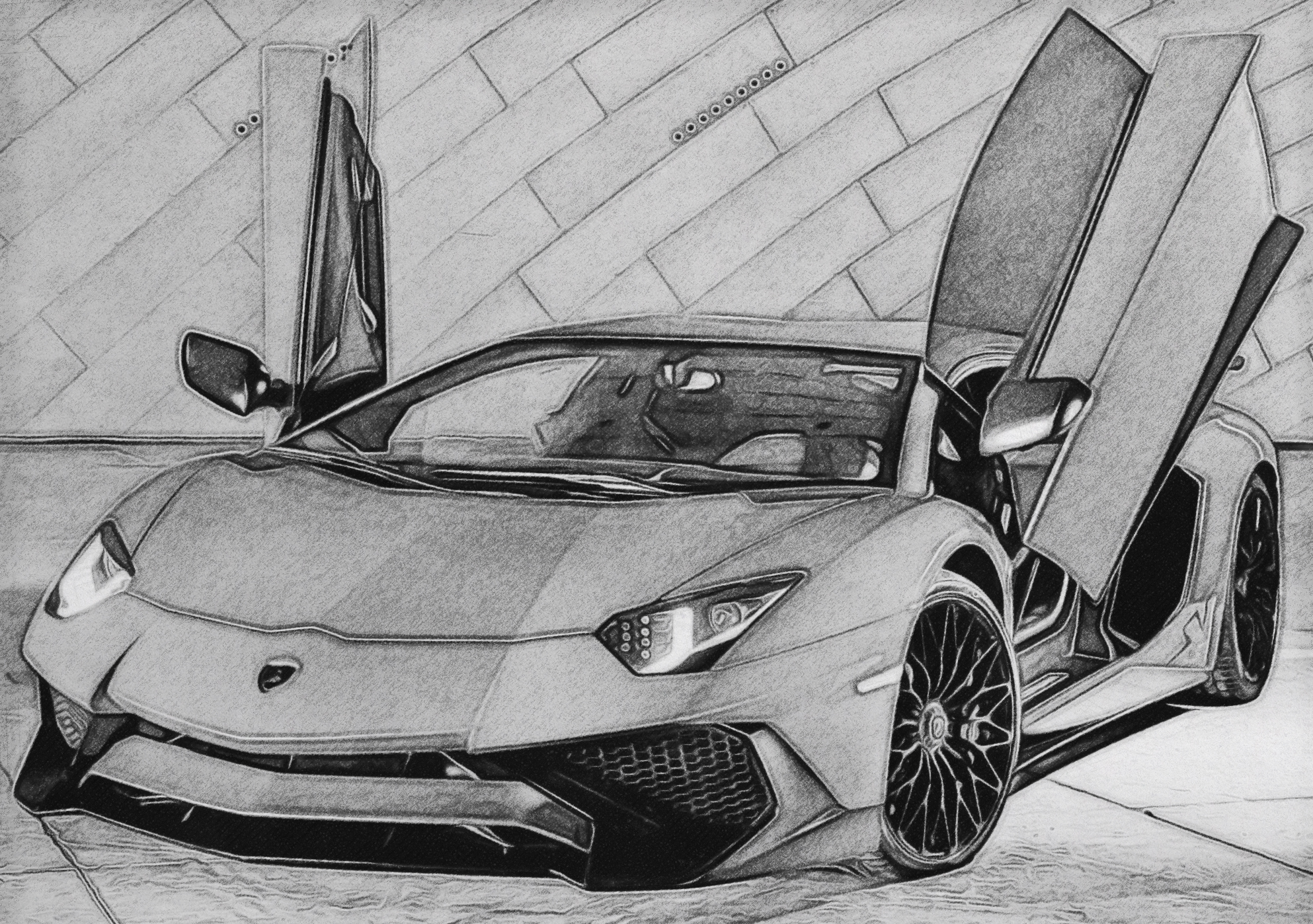 drawing of lamborghini aventador lp750-4 sv