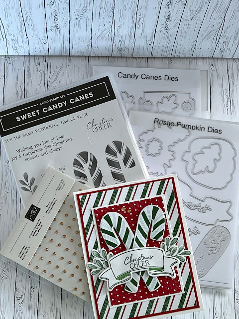 Craft prcducts from the Stampin' Up! Sweetest Christmas used to make this Candy Can-themed Christmas Card