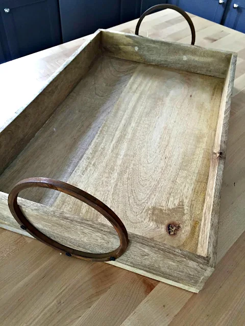 Wood tray with metal handles