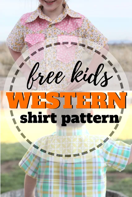 Free printable western shirt sewing pattern for kids size 18 months to 6 years