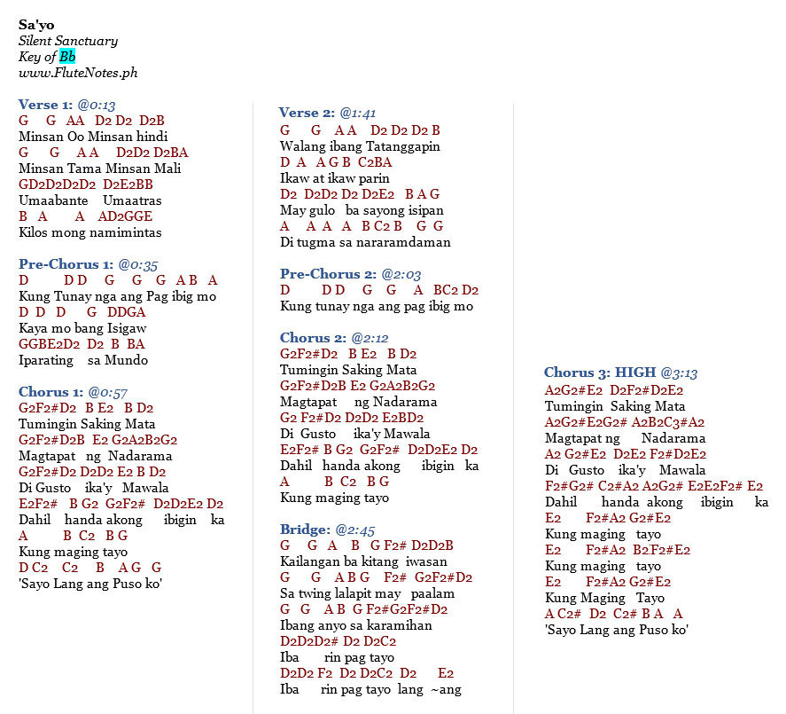 Sa Yo Silent Sanctuary Lyrics Notes For Lyre Violin