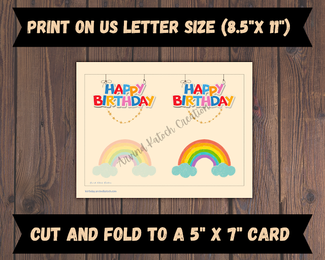 Printable, Birthday Card, Rainbow,