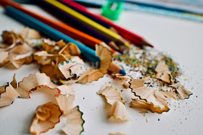 Pencils, colored pencils with shavings after being sharpened