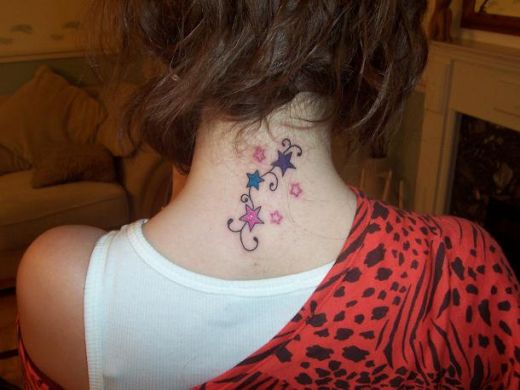 star tattoos on back of neck for girls. Did ya know that star tattoos are the most popular with females, tis a fact.