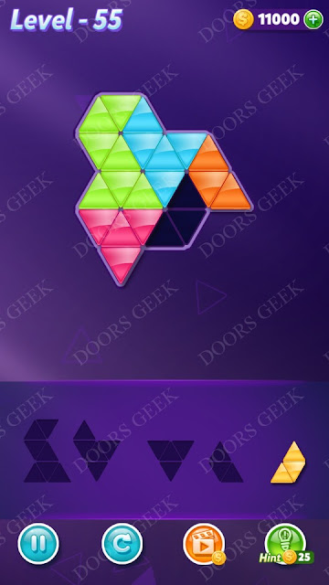 Block! Triangle Puzzle 5 Mania Level 55 Solution, Cheats, Walkthrough for Android, iPhone, iPad and iPod