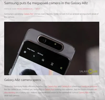 Samsung, Sony Image Sensor, Galaxy A82, Specs