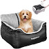 BurgeonNest Dog Car Seat for Small Dogs, Fully Detachable and Washable Dog Carseats Small Under 25, Soft Dog Booster Seats with Storage Pockets and Clip-On Leash Portable Dog Car Travel Carrier Bed