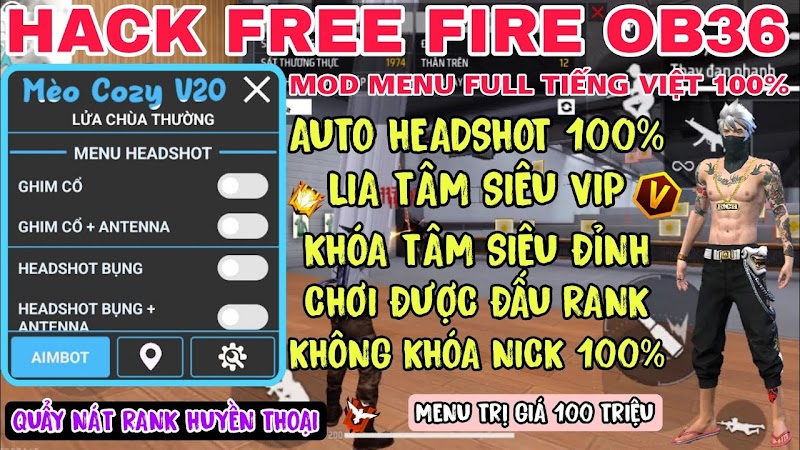 Menu Hack Free Fire OB36 | Auto Headshot 100%, Aim Bot, Auto Ghim Đầu, Không Văng, Không Lỗi V8