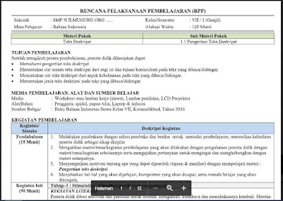 RPP Bahasa Indonesia Kelas 7 Semester 1 Kurikulum 2013