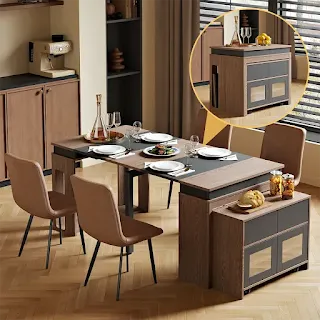Modern Dining Table with Extendable Tabletop and Storage