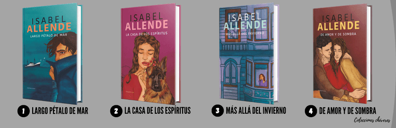 coleccion isabel allende la nacion, largo petalo de mar, la casa de los espiritus, mas allá del invierno, de amor y de sombra